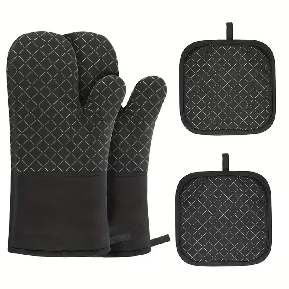 4Pcs Silicone Oven Mitts and Pot Holders Heavy Duty Cooking Gloves Kitchen Tool